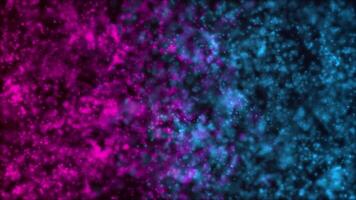 Background of blue-violet particles from which a glow emanates. Mesmerizing bokeh effect. Colorful abstract background 4K, seamless loop. video