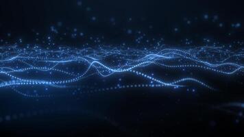 Abstract digital dynamic particle waves. Animation background. Light abstract background waves of particles. Abstract glowing digital cyber wave composed of particles and dots. Big data visualization video