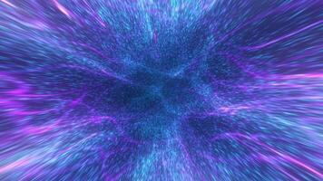 Digital futuristic tunnel or travel through time and space at high speed by moving bright neon lines of particles and bright dots. High technology corridor, warpspeed video
