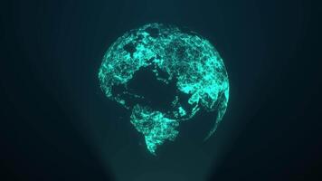 Rotating world globe from particles. HOOD, FUI. Big Data Connection. Digital Hologram of the planets Erth. World map animation. Seamless loop video
