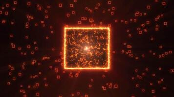 Fiery abstract square futuristic and background animation. Animation of a large square with particles. Portal video