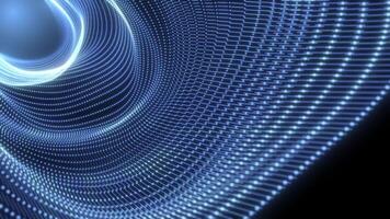Abstract futuristic wave tunnel of blue particles. Abstract animation blue circle energy. Seamless looping animation video