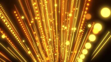 Traveled orange dotted particle lines. Abstract lines of rising upward. Digital background. Abstract sci-fi futuristic hyperspace with bright particles.Seamless loop video