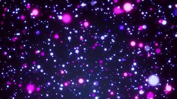 Glowing blue and purple particles on a dark background Particle animation and beautiful glowing bokeh Looped. 4K video