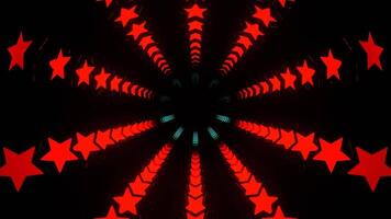 turquesa e vermelho túnel com piscando néon estrelas fundo vj ciclo dentro 4k video