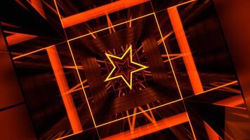 vermelho e laranja quadrado rotativo túnel com Estrela estroboscópico luz fundo vj ciclo dentro 4k video
