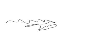 Self drawing animation single line draw side view beauty sportswoman in goggles and swimsuit swimming in backstroke or back crawl style during training in pool. Continuous line. Full length animated video