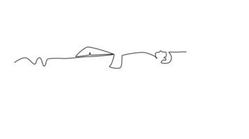 Animated self drawing continuous line draw professional male swimmer in goggles and cap swimming in backstroke or back crawl style during training in pool on sunny day. Full length one line animation video
