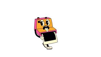 A groovy retro cartoon character designed as a retro instant camera. Walking Loop Animation. Alpha channel transparency video