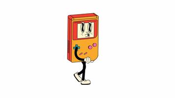 Cheerful Retro Cartoon Character Inspired by Classic Games. Walking Loop Animation. Alpha channel transparency video