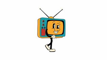 Groovy retro cartoon television character with a fun vintage vibe, full of personality and nostalgic charm. Walking Loop Animation. Alpha channel transparency video