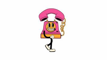 A groovy retro cartoon telephone character in a fun and funky 70s-inspired style. Walking Loop Animation. Alpha channel transparency video