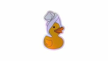 Cartoon rubber duck relaxing with a towel after the spa, enjoying a peaceful moment of self-care and wellness. Alpha channel transparency video