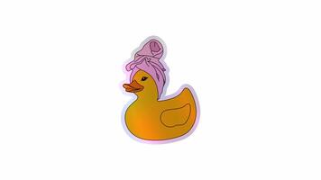 A cute rubber duck enjoying a spa day with a pink towel wrapped around its head. Alpha channel transparency video