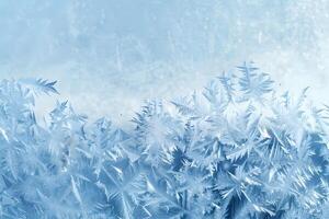 Nature's Frozen Art Intricate Ice Crystals Forming Delicate Patterns on a Window Pane, Displaying the Beauty of Winter's Frost in Stunning Detail, A Breathtaking Showcase of Natural Wonders. photo
