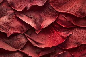 Deep Crimson Rose Petals A Close-Up Study of Texture, Color, and Form in Botanical Art, Revealing the Intricate Veining and Delicate Curves of Nature's Masterpiece. photo