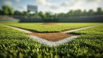 Baseball field with a ball and a bat photo