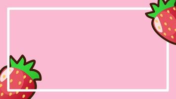 A single strawberry is partially visible on the right edge against a pink background, giving a cropped and dynamic modern feel video