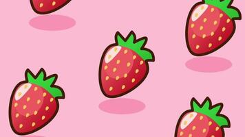 Cartoon strawberries arranged evenly across a pastel pink backdrop form a lively repeating pattern with a clean and modern look video