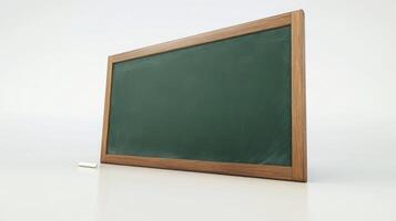 Empty Green Chalkboard with Wooden Frame and Chalk Piece Ready for Learning and Education photo