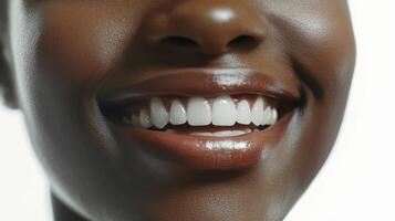 A close up of a woman with white teeth photo