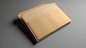Stack of Kraft Paper Envelopes with Papers Inside Ready for Mailing or Sending Documents photo