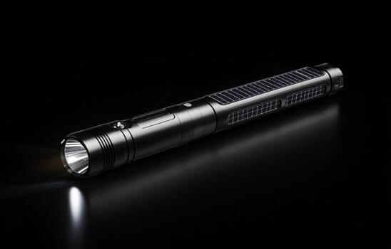 Sleek Solar Powered Rechargeable LED Flashlight High-Intensity Beam Powerful Portable Emergency Light Device photo