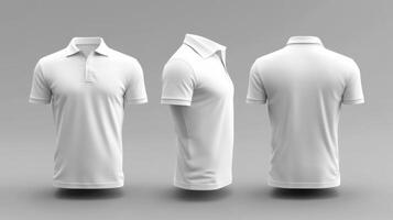 Blank White Polo Shirt Mockup Three Views Design Template for Branding and Customization photo
