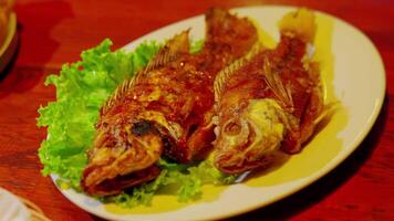 Grilled Fish Served on Lettuce video