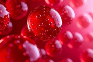 A red bubble with water droplets on it photo