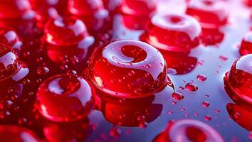 A close up of red liquid with bubbles photo