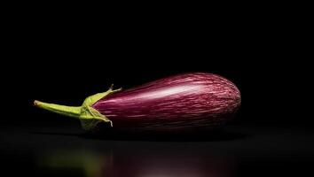 An eggplant is shown on a black background photo