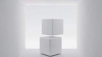 A white cube sitting on top of a white box photo