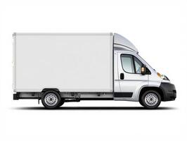 A white delivery truck on a white background photo