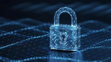 Futuristic Digital Cybersecurity Padlock with Interconnected Network Design for Data Protection photo