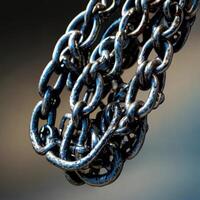 A close up of a chain with a black background photo