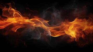 Orange flames and dark smoke on black background. photo