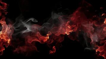 Red flames and dark smoke on black background. photo