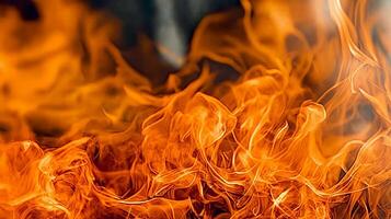 Intense closeup of bright orange flames in motion photo
