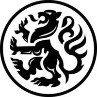 simple and modern heraldic standing lion with circle background vector