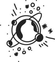 cartoon-style hand sketches of rockets and outer space vector