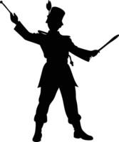 marching band leader silhouette in uniform with baton and sword vector