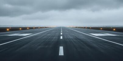 A Straight Runway Leading Into The Distance On A Gloomy Day photo