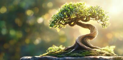 Tranquil Beauty of Bonsai Ideal Image for Contemplative Designs and Mindfulness Content photo