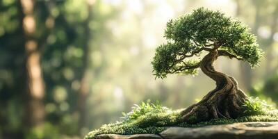 Serene Zen Bonsai Tree Image for Calming Design Projects and Mindfulness Content photo