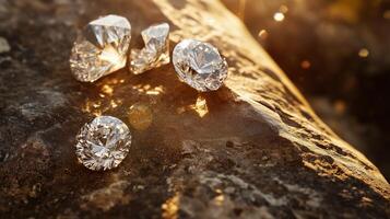Three diamond stones on a rock photo