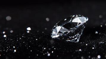 A close-up shot of a diamond on a black surface photo