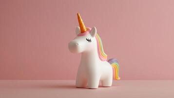 A white unicorn figurine with a rainbow mane photo