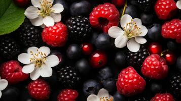 A close up of a bunch of berries and flowers photo