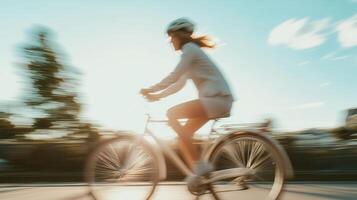 Colorful Motion Blur of Woman Cycling photo